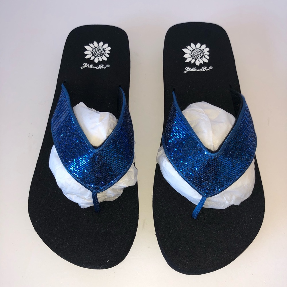 Yellow Box Blue Sequence Thong Sandal